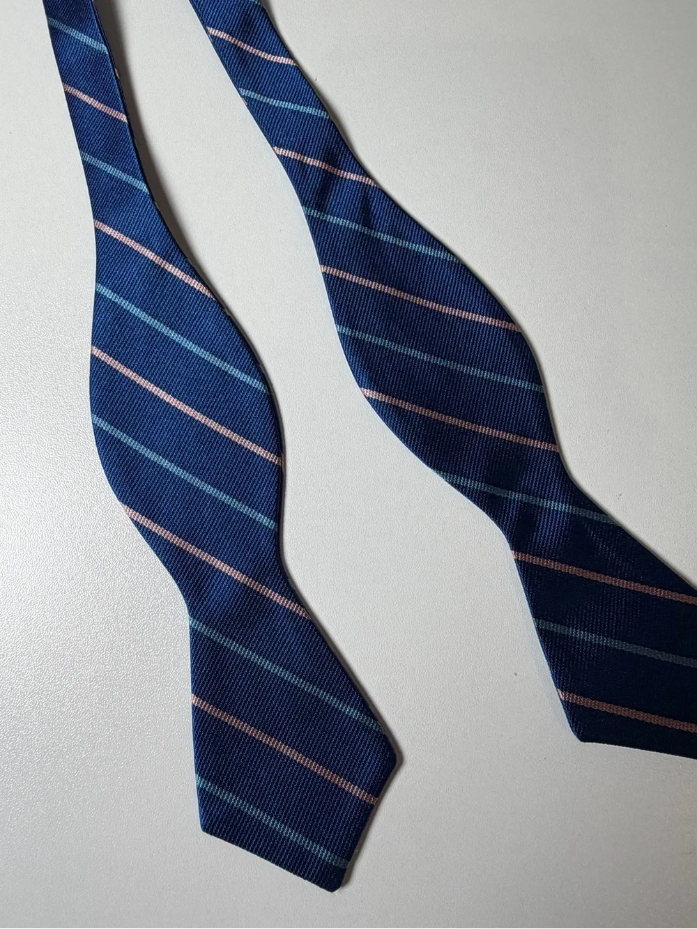 J. Crew Hand Made in USA 100% Silk Navy Blue Striped Adjustable Bow Tie Classic